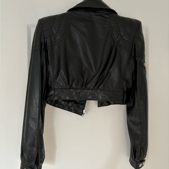 Balmain XXS cropped leather jacket with padded shoulders - Picture 4 of 8